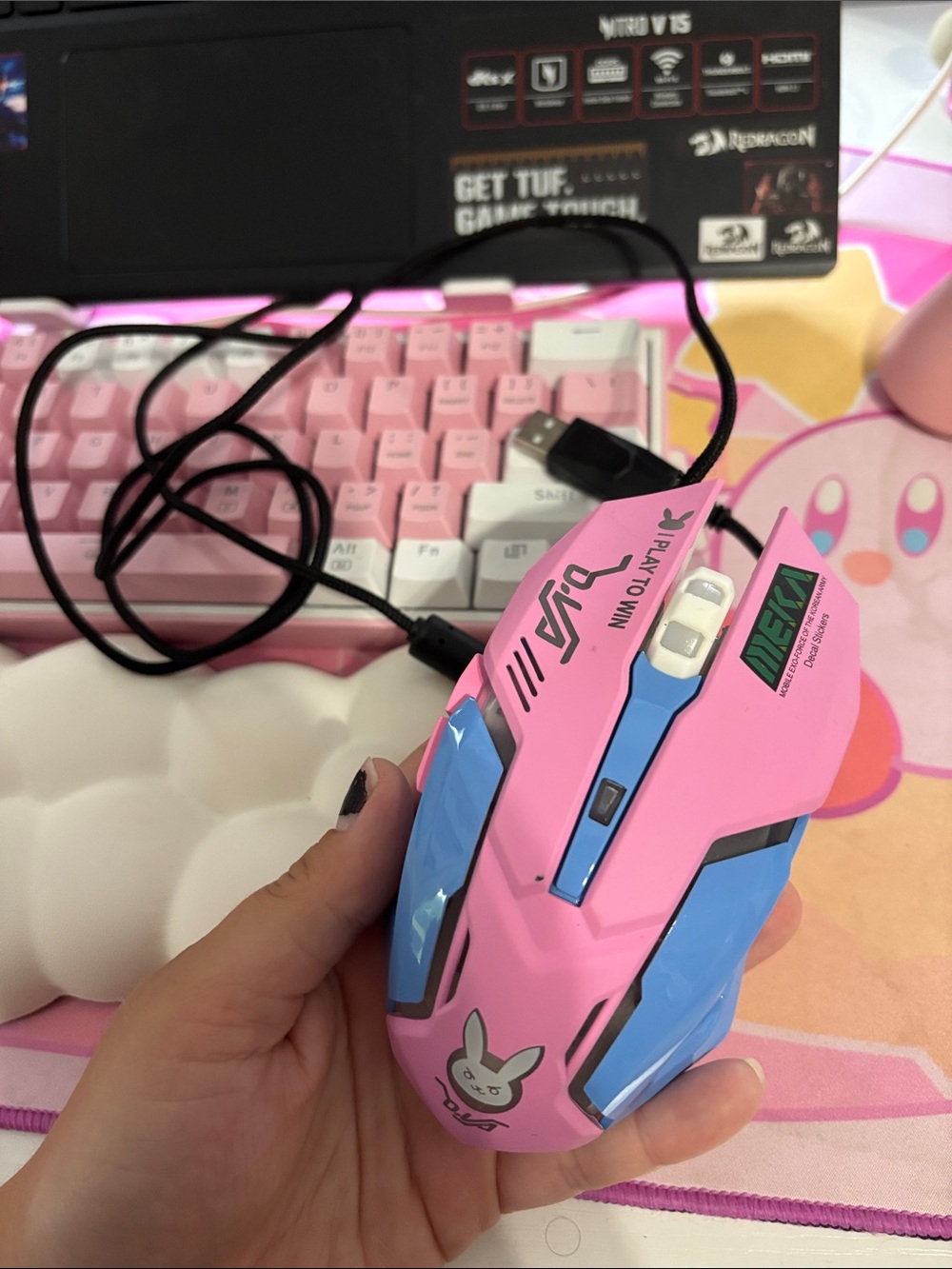 Pink & Blue Gaming Mouse with D.VA Style Accents